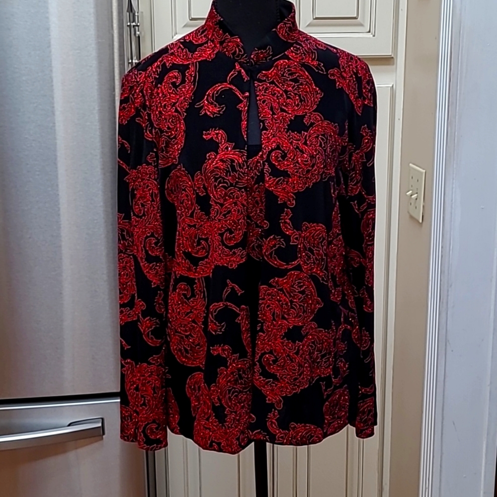 Alex Evenings 2 Pce Top Red Glitter with Black Background